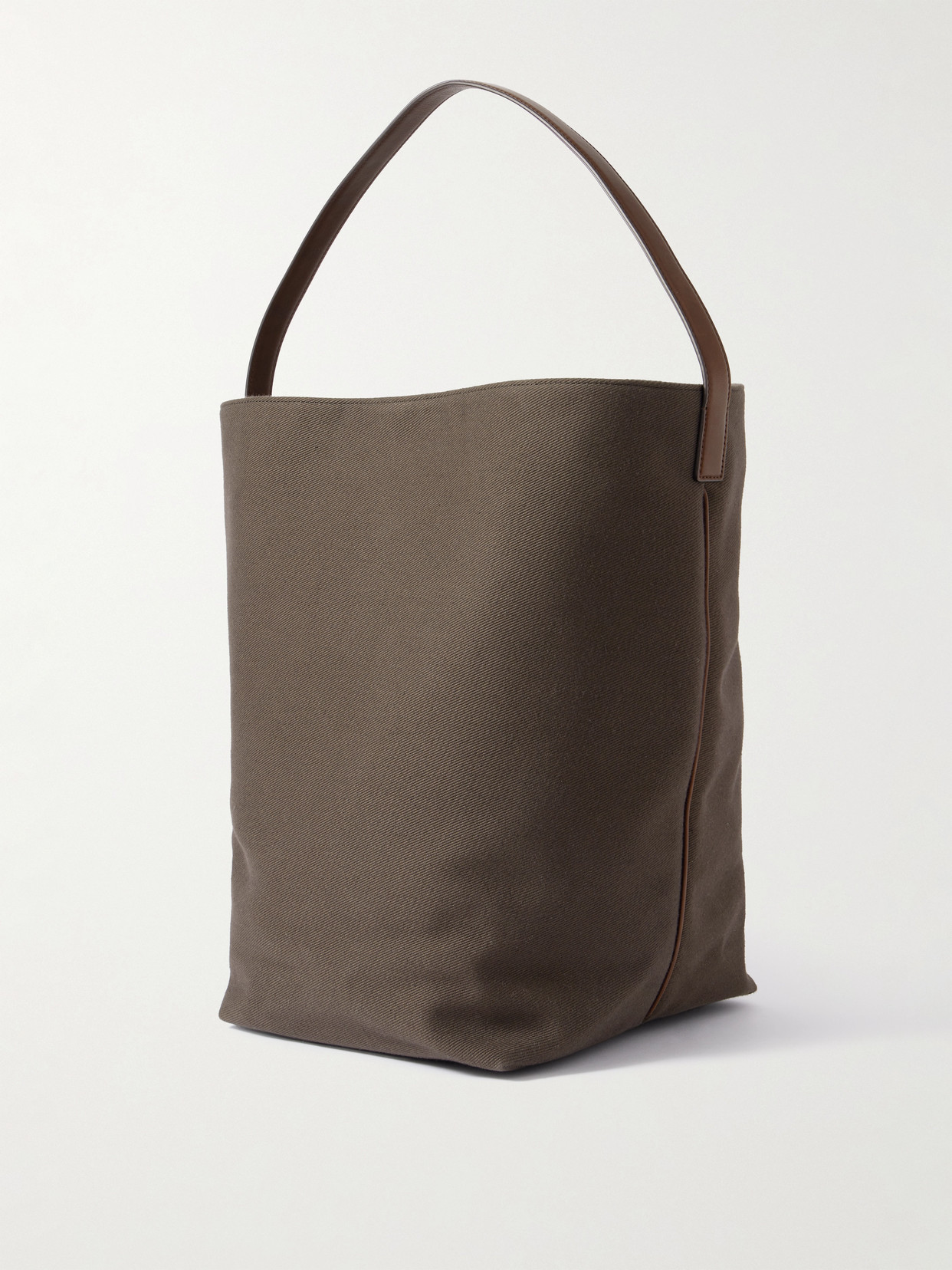 The Row N/s Large Leather-trimmed Cotton-twill Tote In Brown