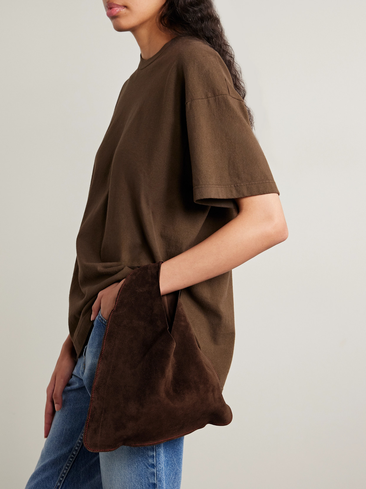 The Row Bindle Small Suede Shoulder Bag In Brown