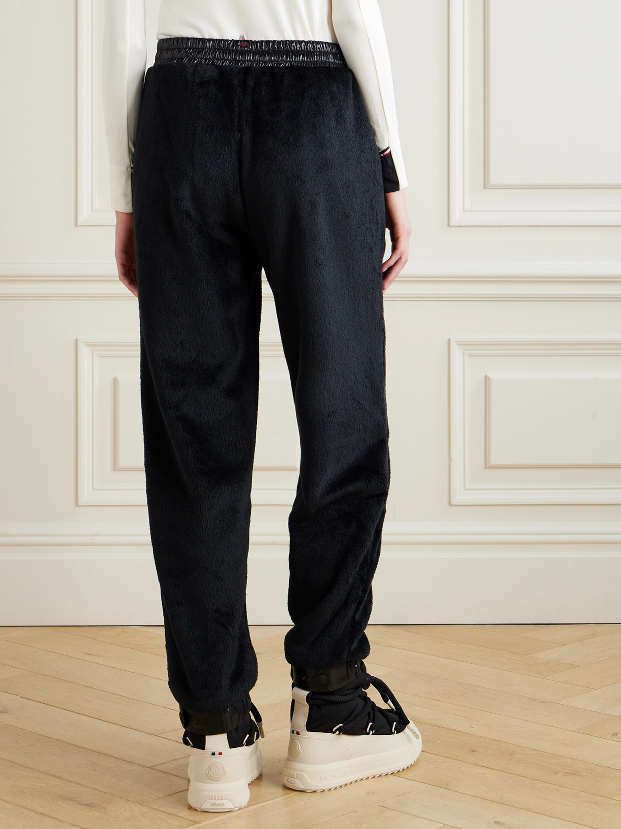 Moncler Shell-trimmed Fleece Tapered Sweatpants In Black