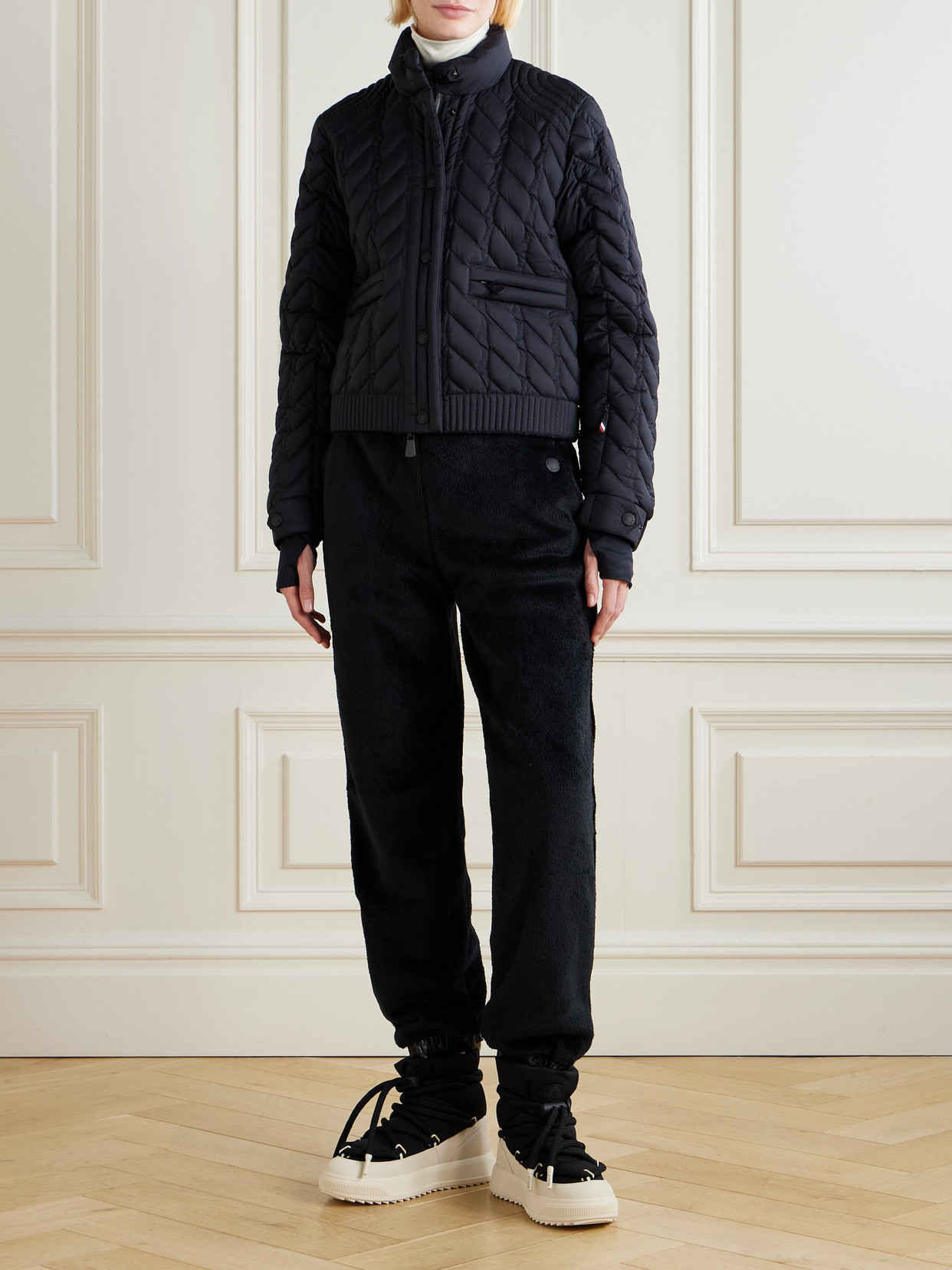 Moncler Shell-trimmed Fleece Tapered Sweatpants In Black