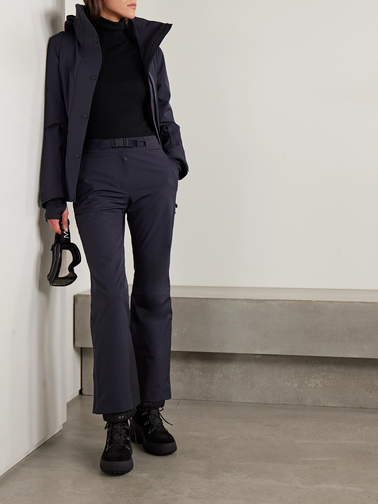 Moncler Belted Bootcut Ski Pants In Black