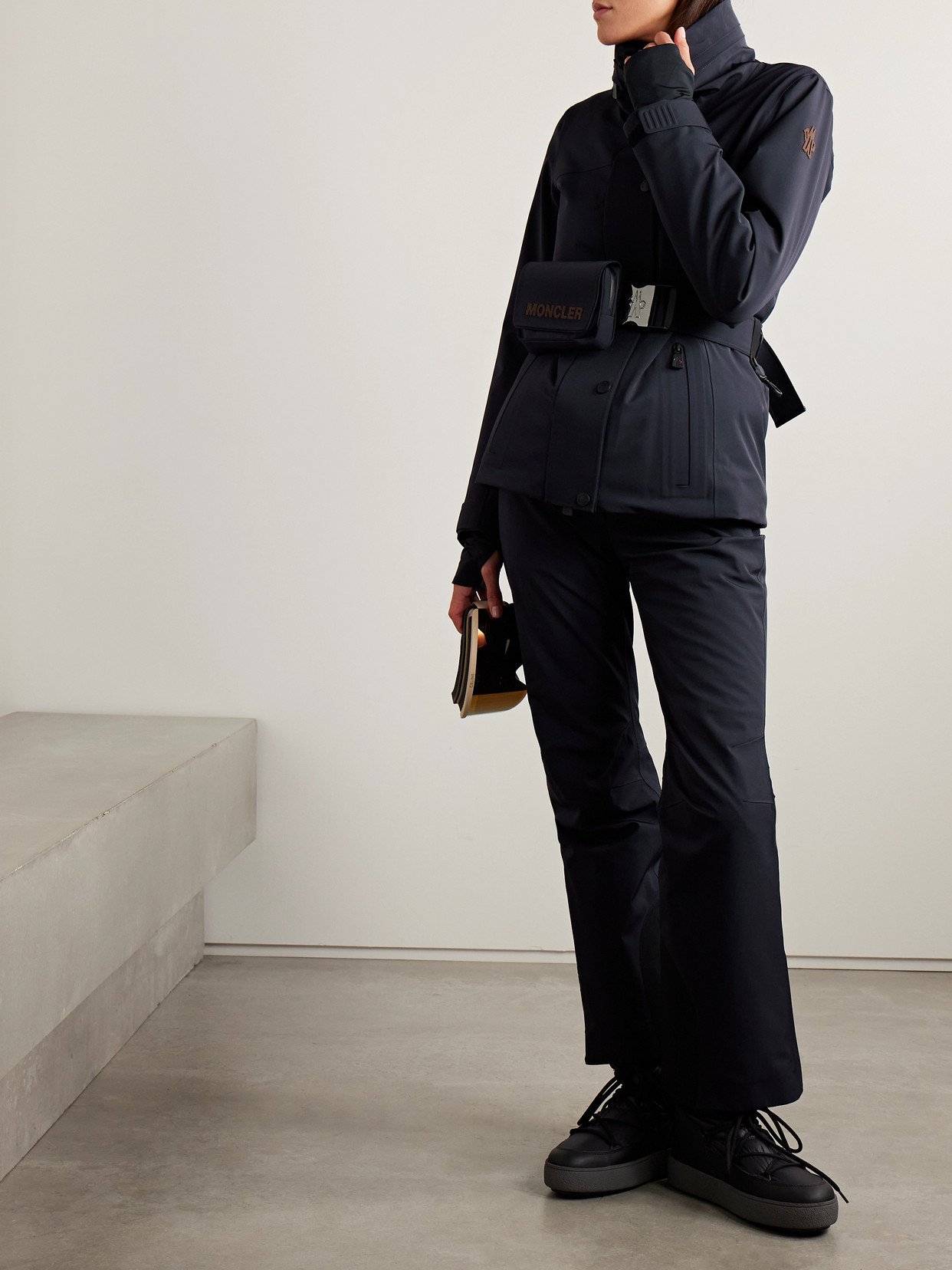 Moncler Hainets Belted Stretch-twill Ski Jacket In Blue