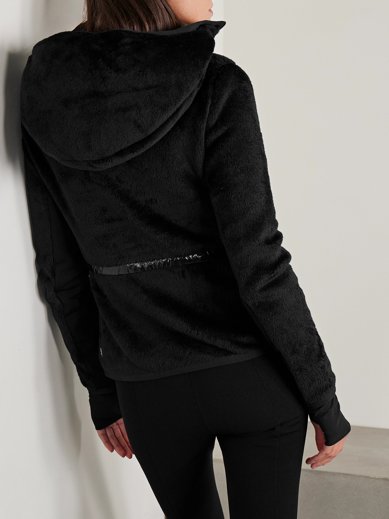 Moncler Hooded Quilted Fleece Down Jacket In Black
