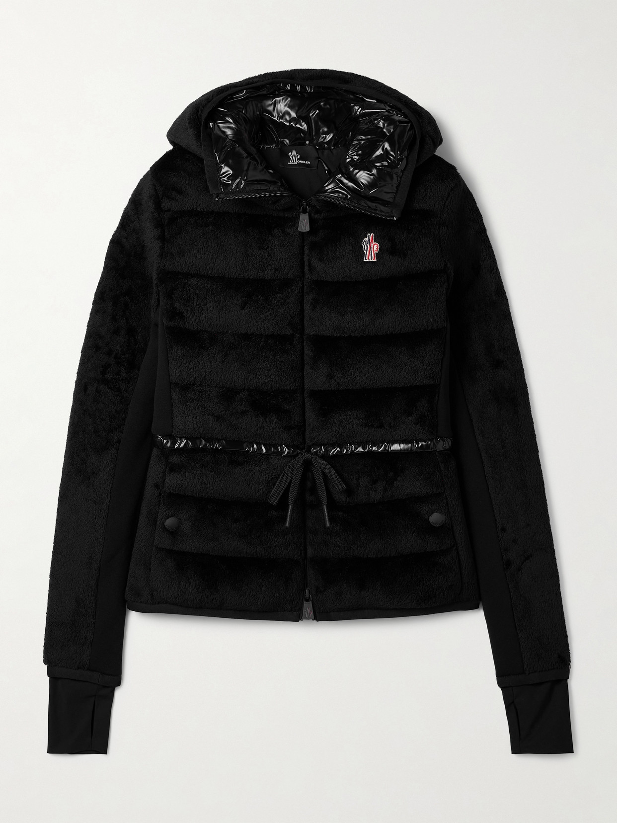 Moncler Hooded Quilted Fleece Down Jacket In Black