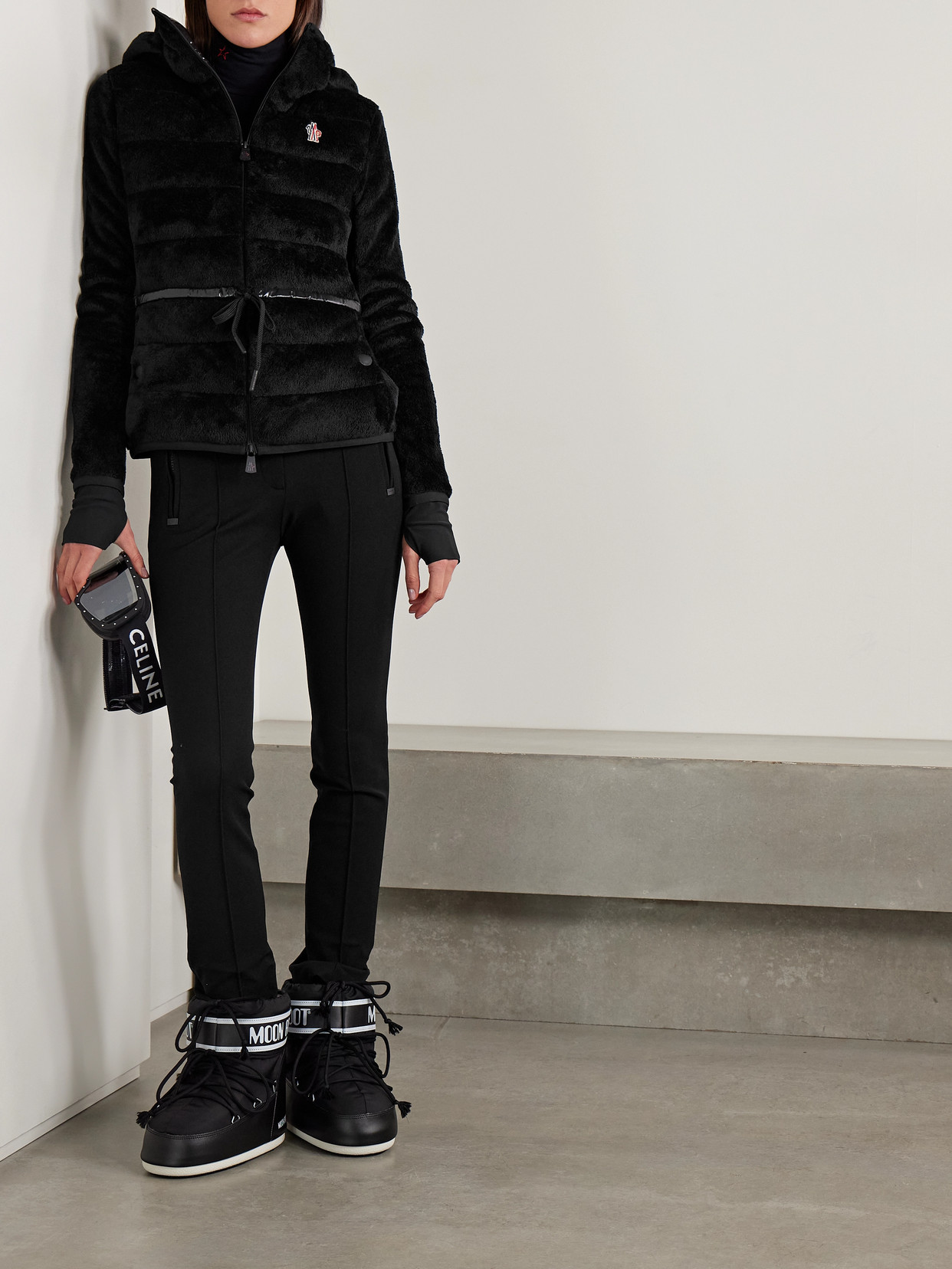 Moncler Hooded Quilted Fleece Down Jacket In Black
