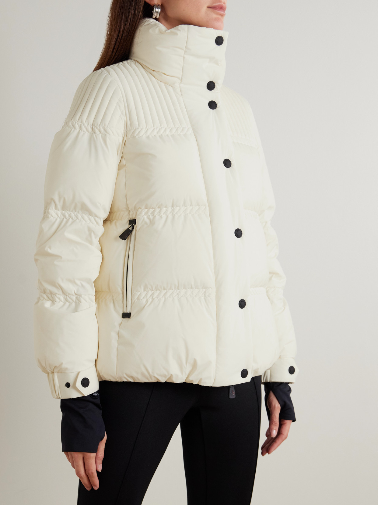 Moncler Anglin Padded Jacket With Logo-patch In Neutral