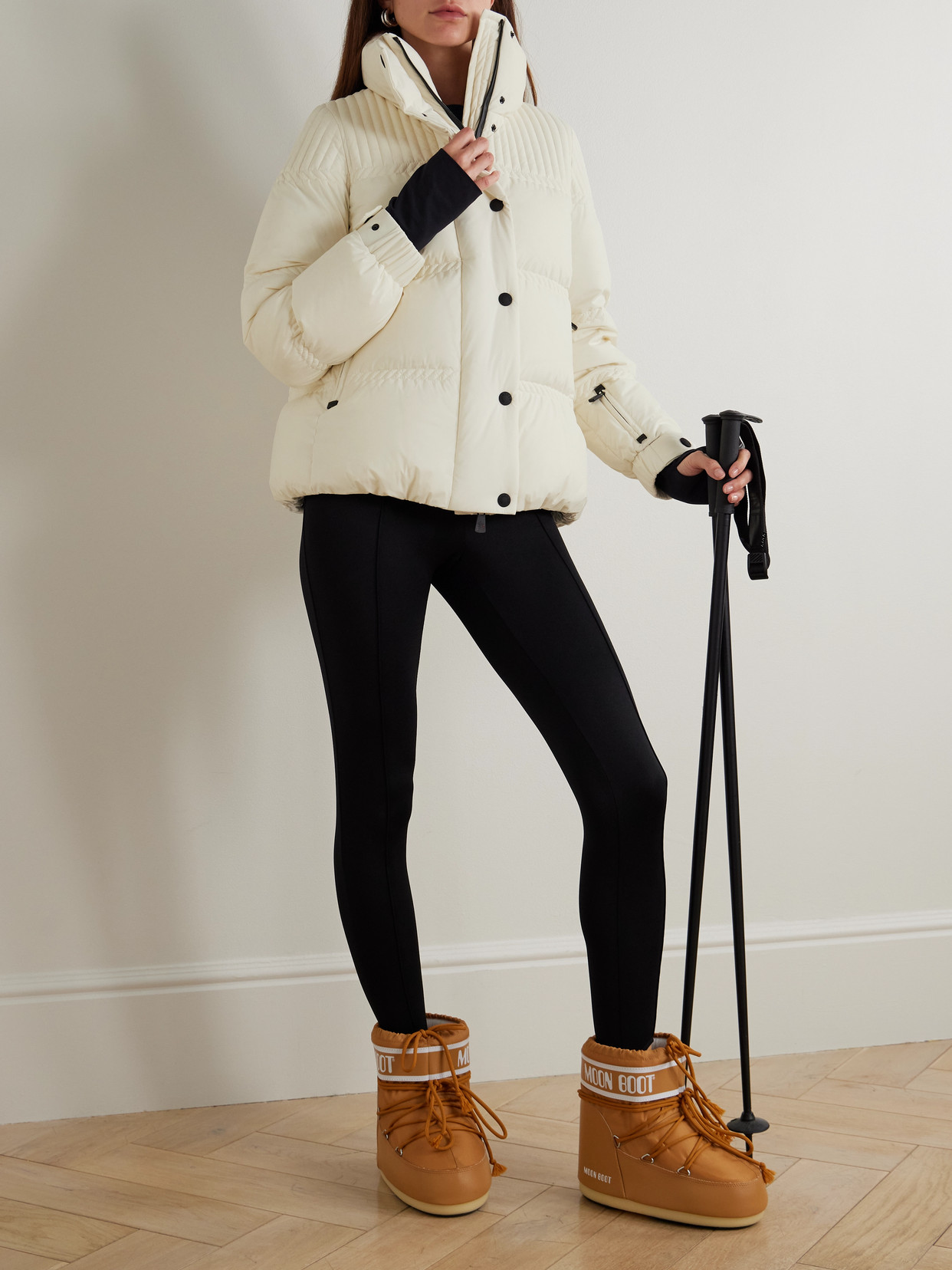 Moncler Anglin Padded Jacket With Logo-patch In Neutral