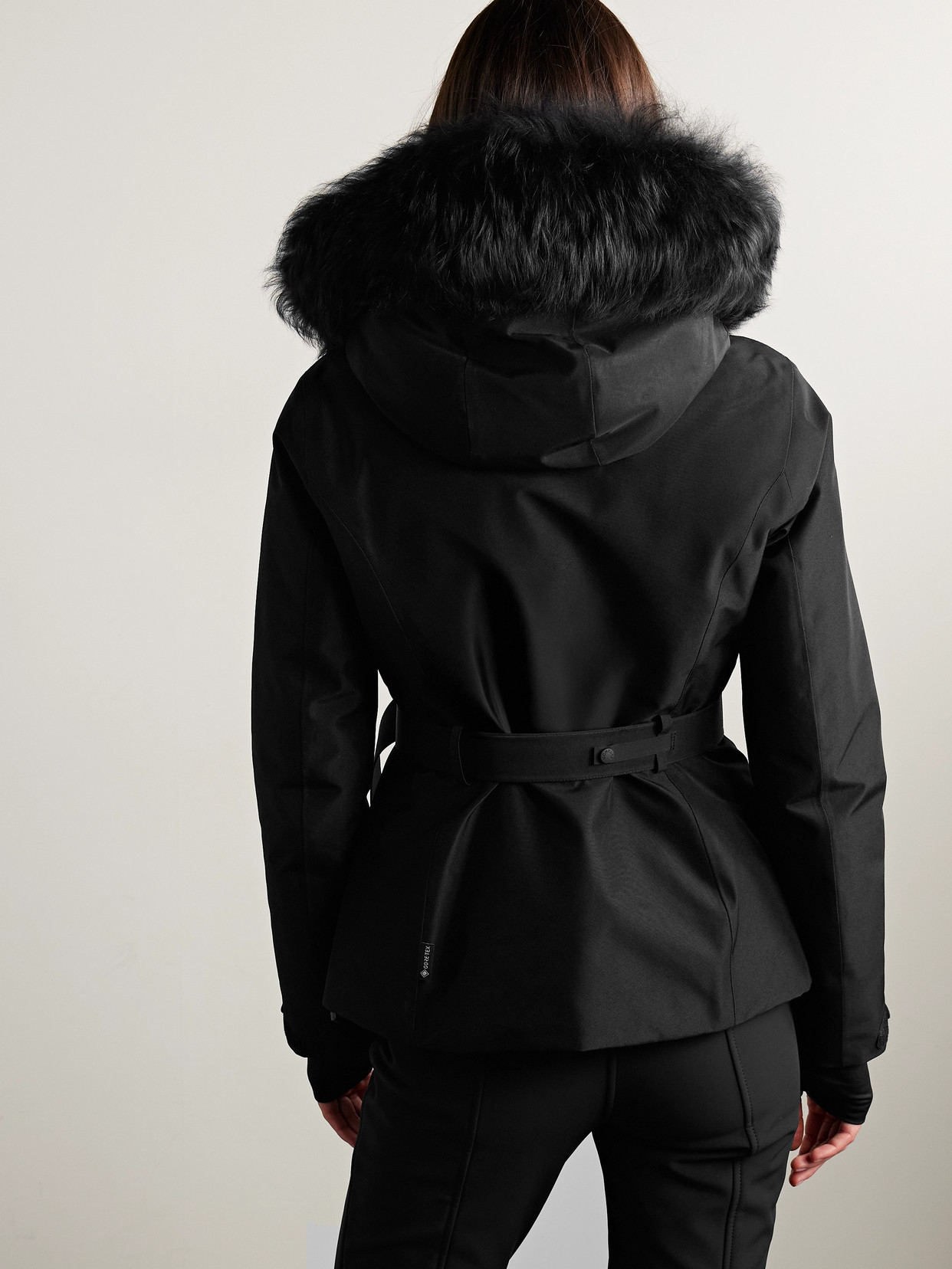 Moncler Laplance Shearling-trimmed Belted Gore-tex Down Jacket In Black