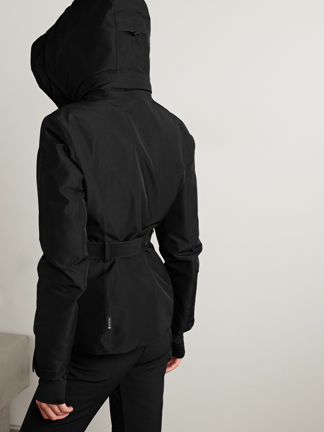 Moncler Laplance Shearling-trimmed Belted Gore-tex Down Jacket In Black