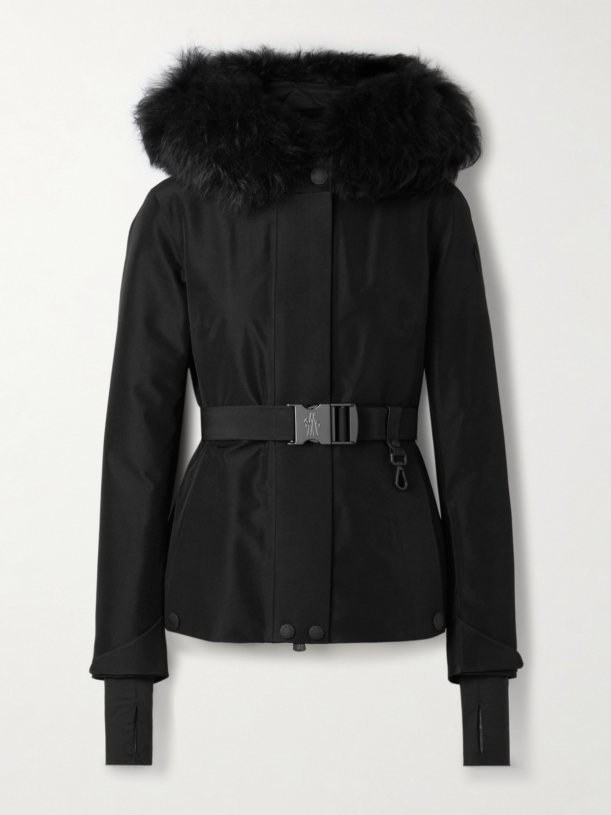 Moncler Laplance Shearling-trimmed Belted Gore-tex Down Jacket In Black
