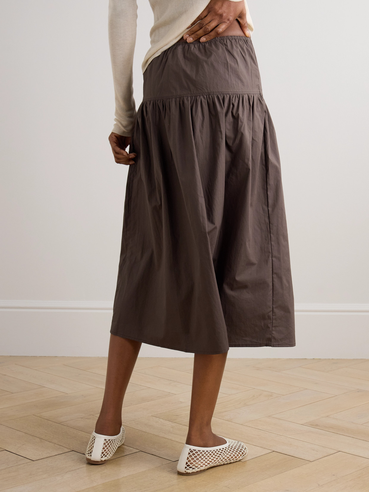 Gathered Organic Cotton-Poplin Midi