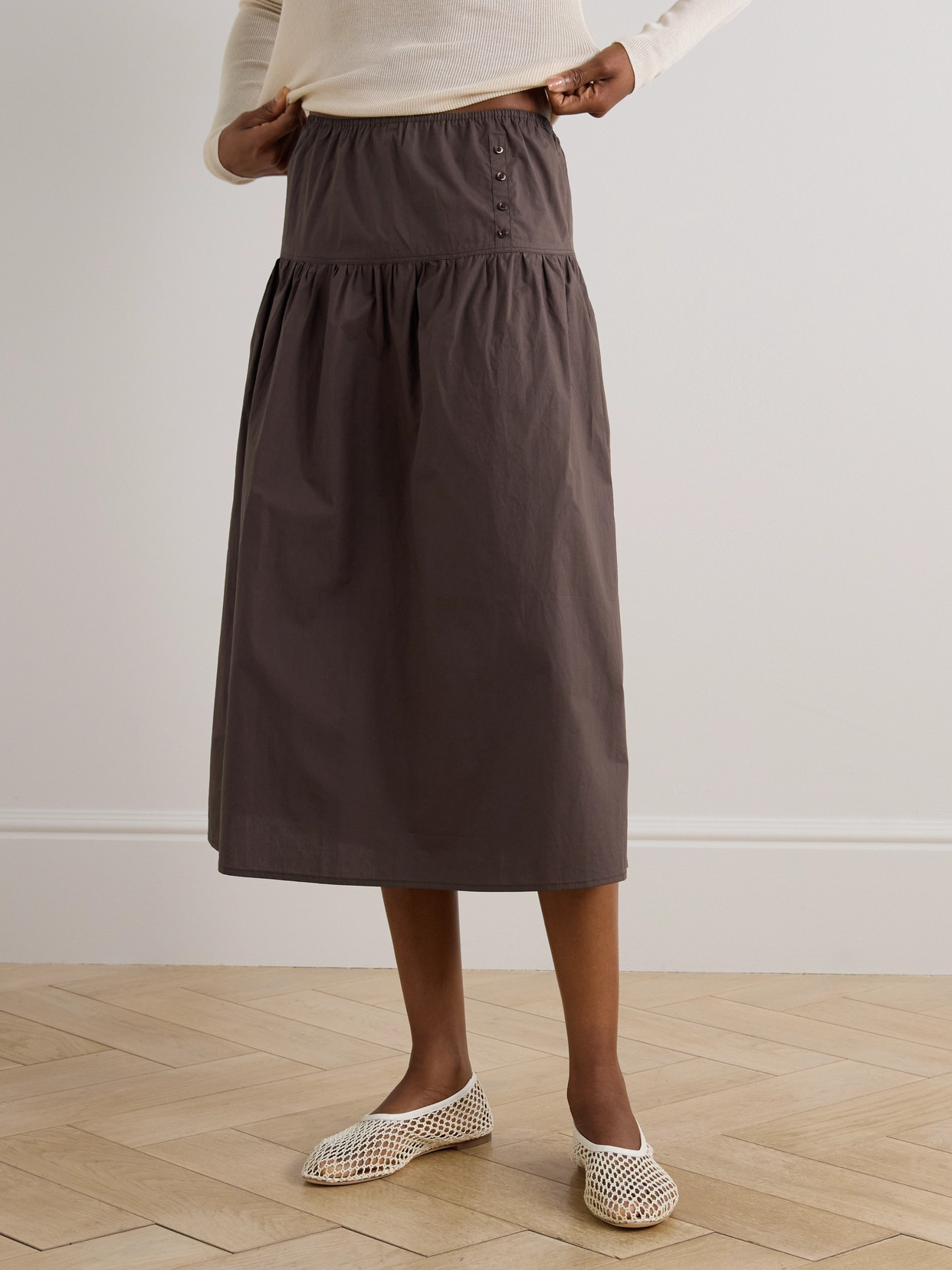 Gathered Organic Cotton-Poplin Midi