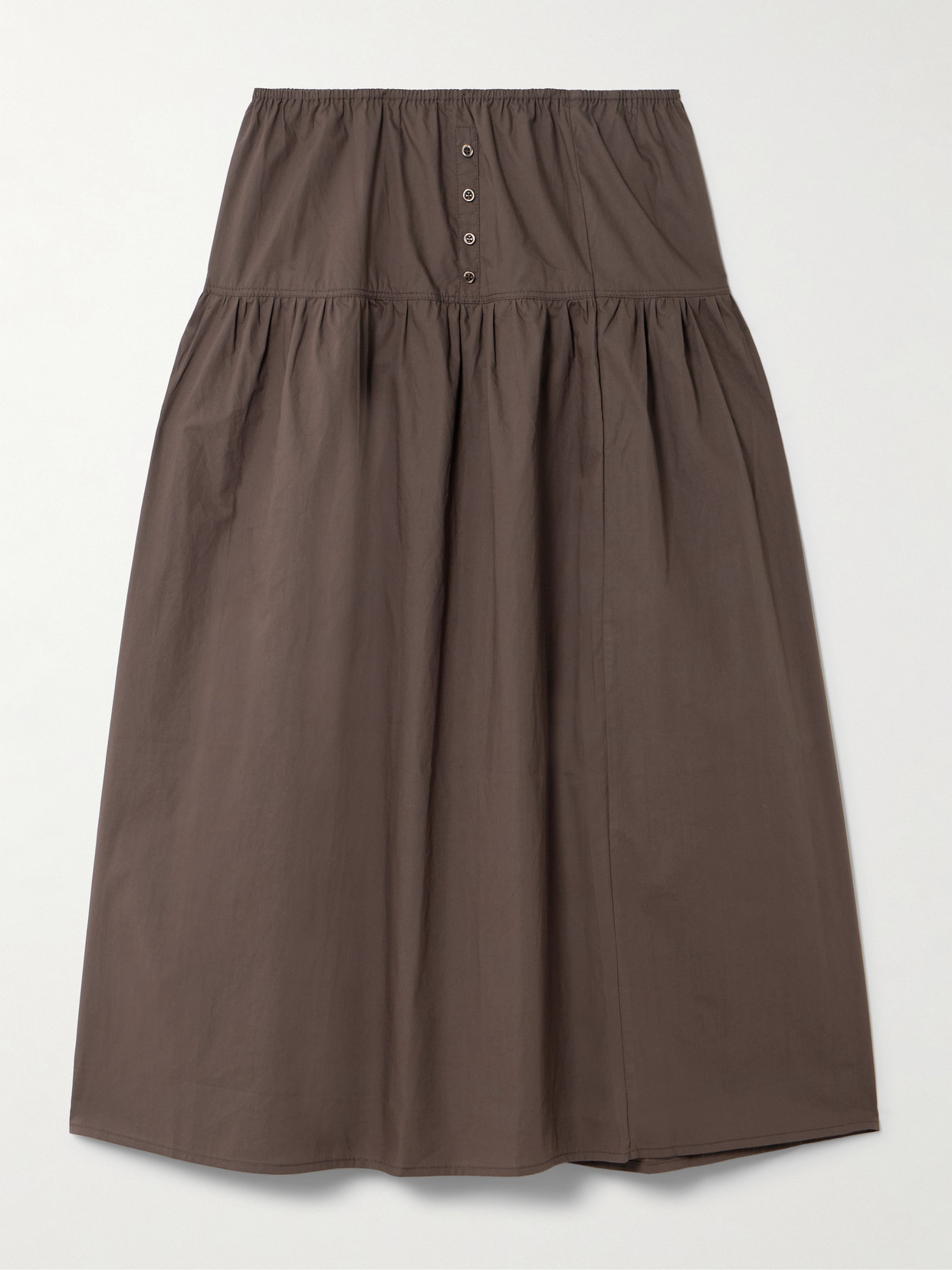 Deiji Studios Gathered Organic Cotton-poplin Midi Skirt In Brown