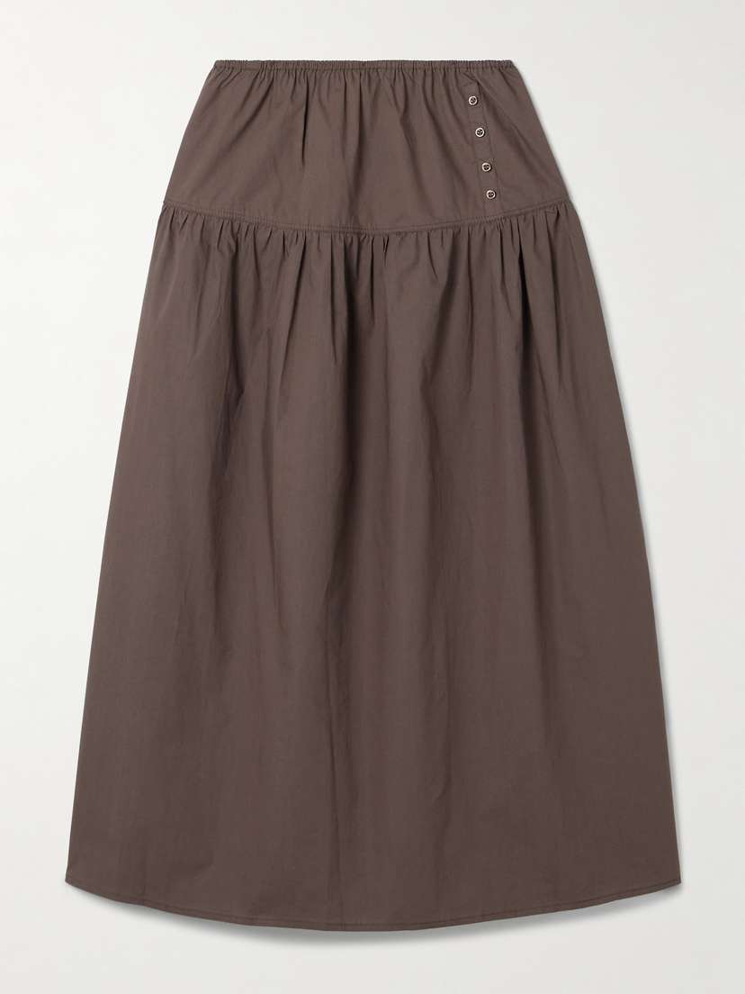 Deiji Studios Gathered Organic Cotton-poplin Midi Skirt