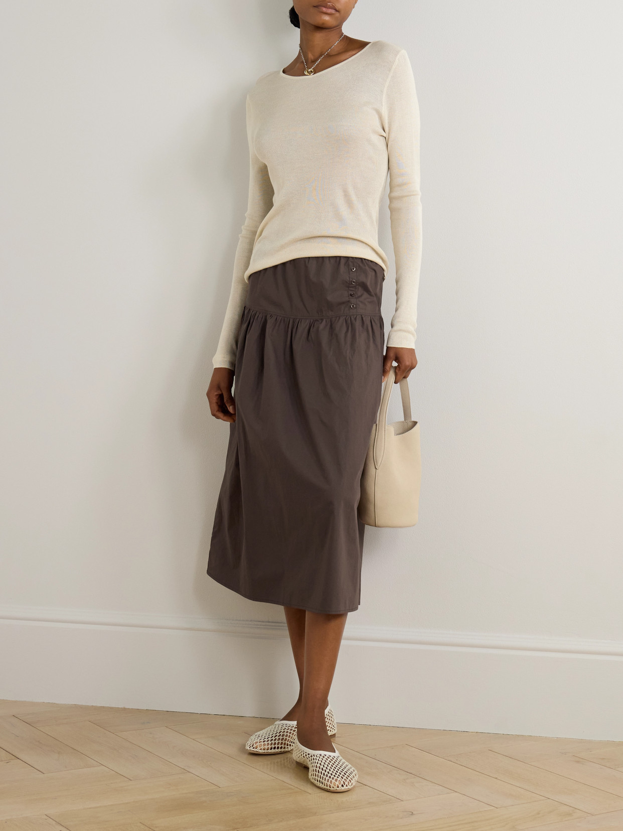 Gathered Organic Cotton-Poplin Midi