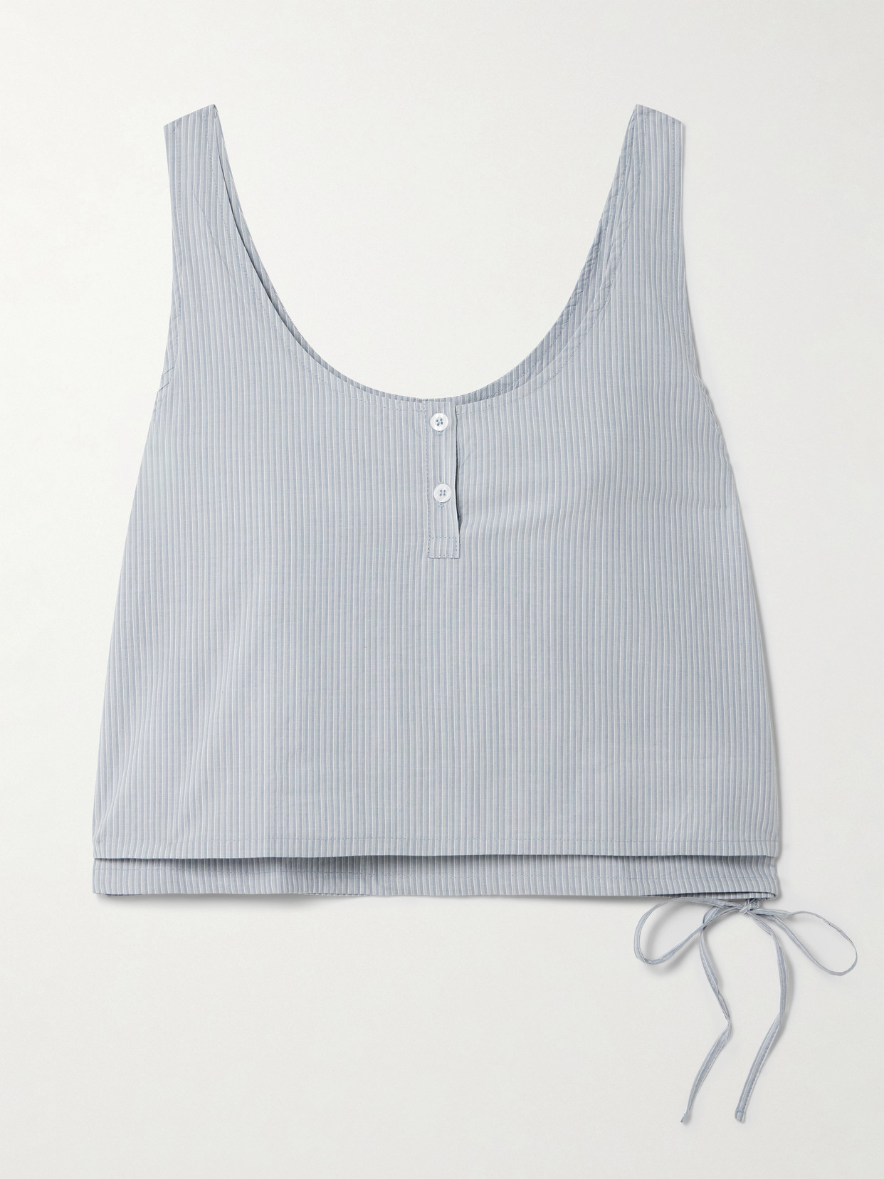 Deiji Studios Tie-detailed Layered Striped Organic Cotton-poplin Tank In Blue