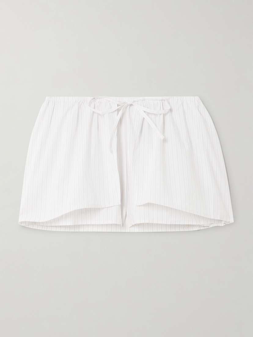 Deiji Studios Wrap-effect Striped Organic Cotton-poplin Shorts