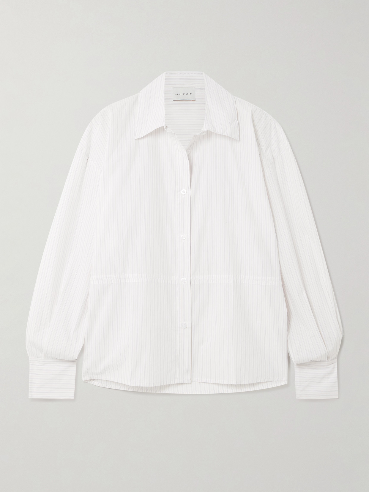 Deiji Studios Room Drawstring Striped Organic Cotton-poplin Shirt In White