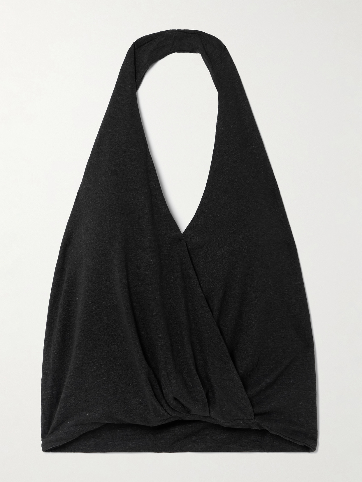 Deiji Studios Slub Linen And Lyocell-blend Jersey Wrap-effect Top In Black