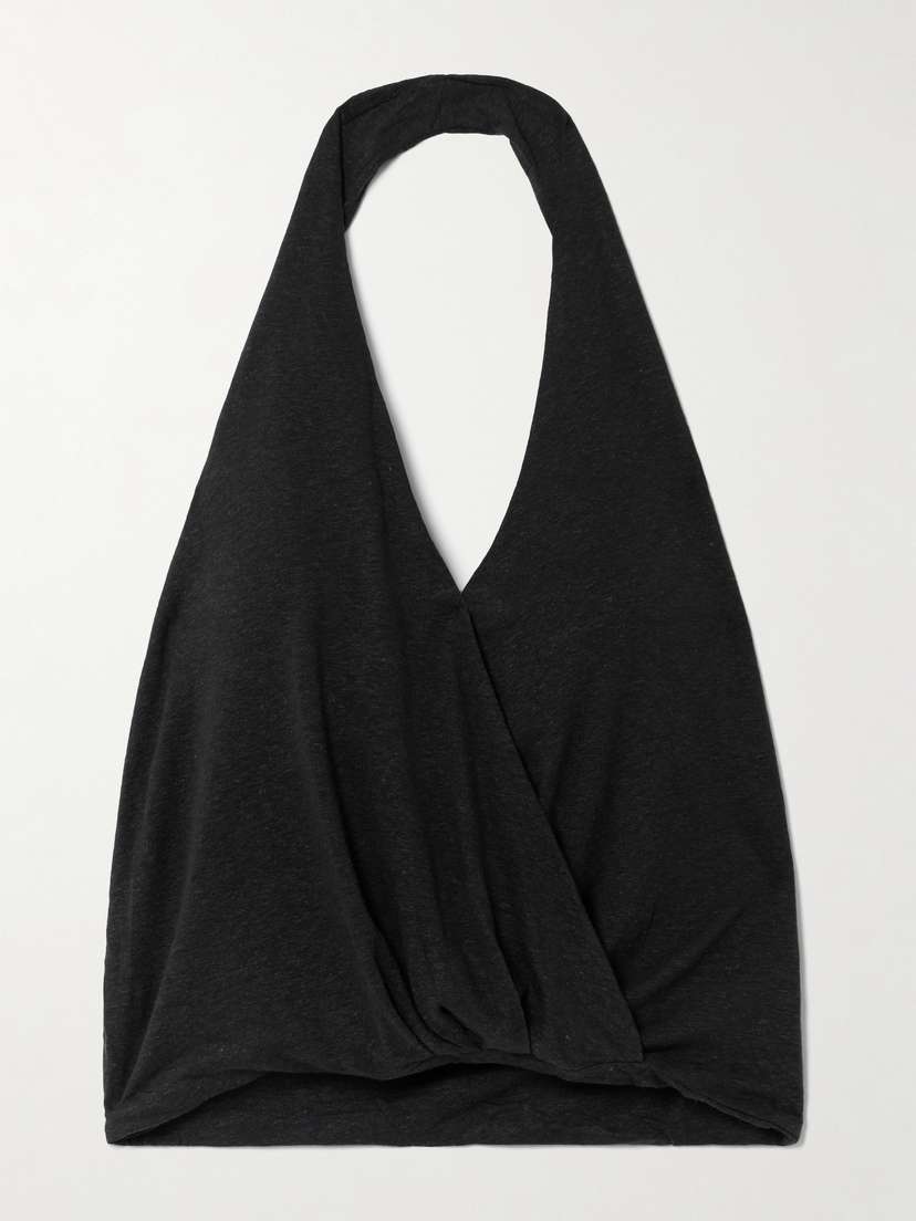 Deiji Studios Slub Linen And Lyocell-blend Jersey Wrap-effect Top