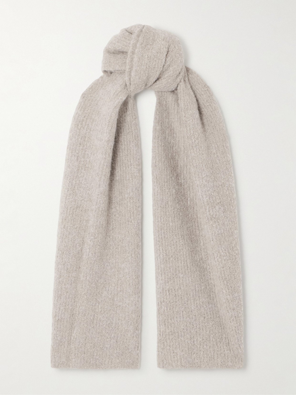 The Row Luthgard Cashmere, Alpaca And Silk-blend Bouclé Scarf In Neutral