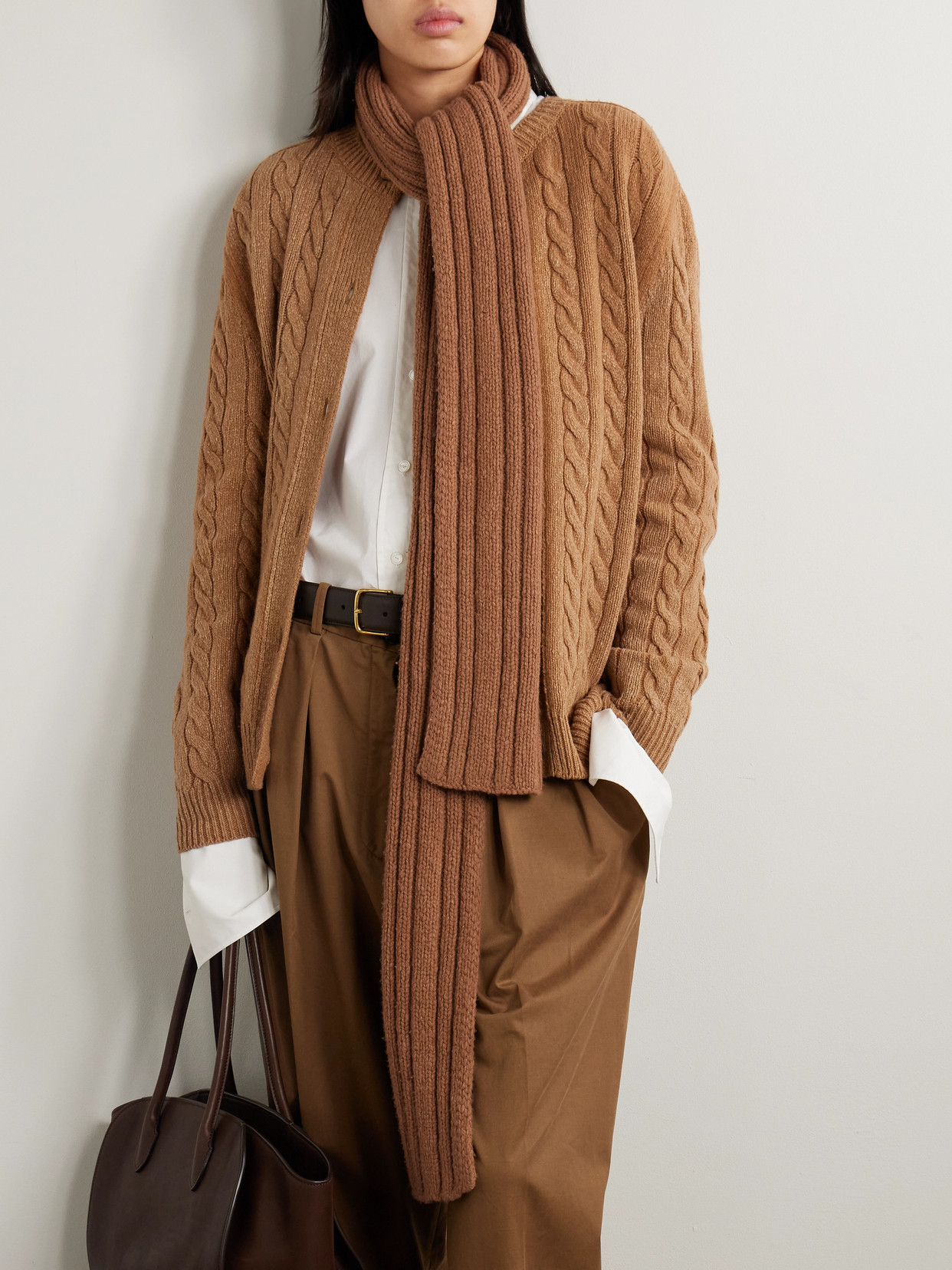 The Row Amos Wool Scarf In Brown