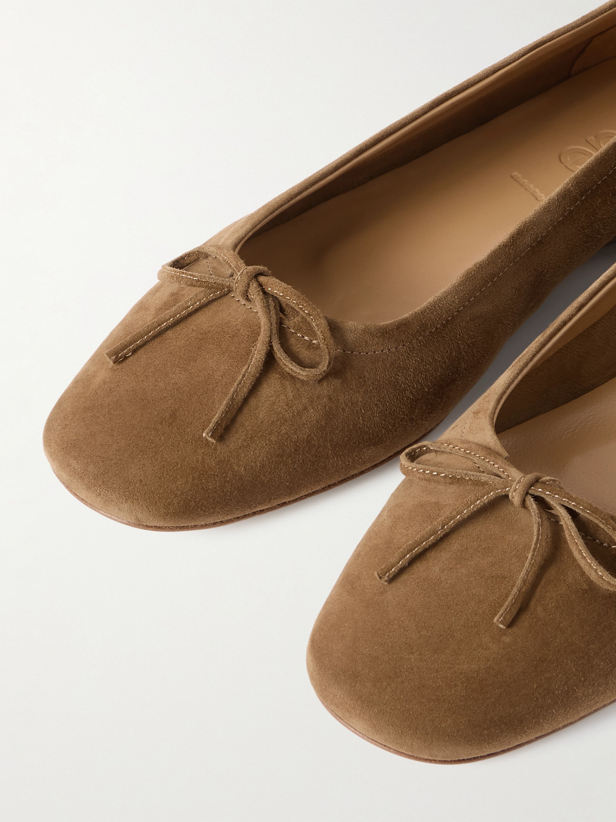 Aeyde Bow Detail Suede Finish Flat Sole Ballerinas In Brown