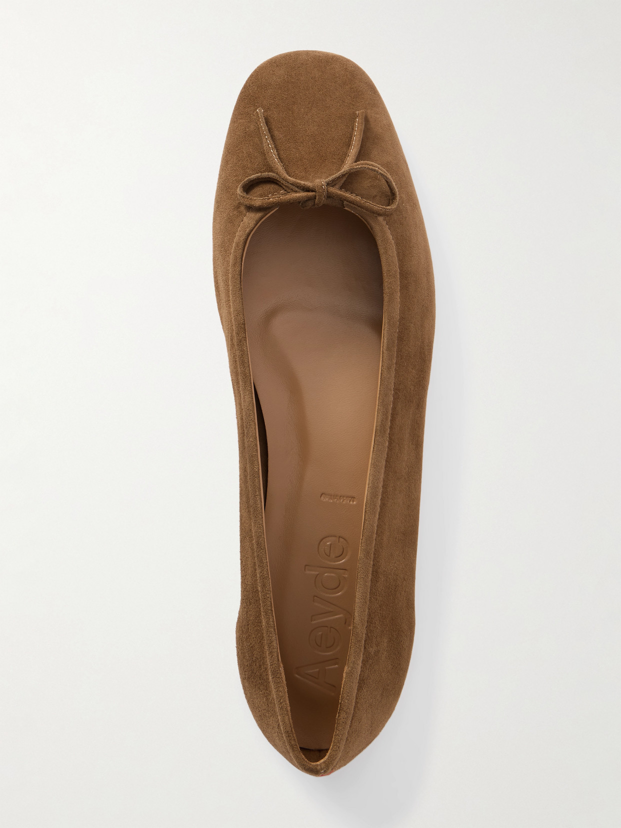 Aeyde Bow Detail Suede Finish Flat Sole Ballerinas In Brown