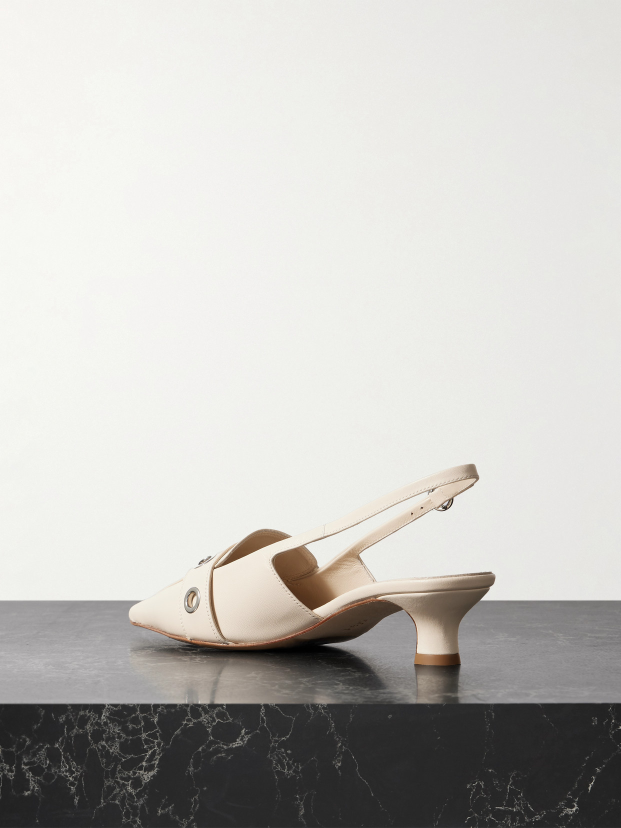 Aeyde Davina Buckled Leather Slingback Pumps In White