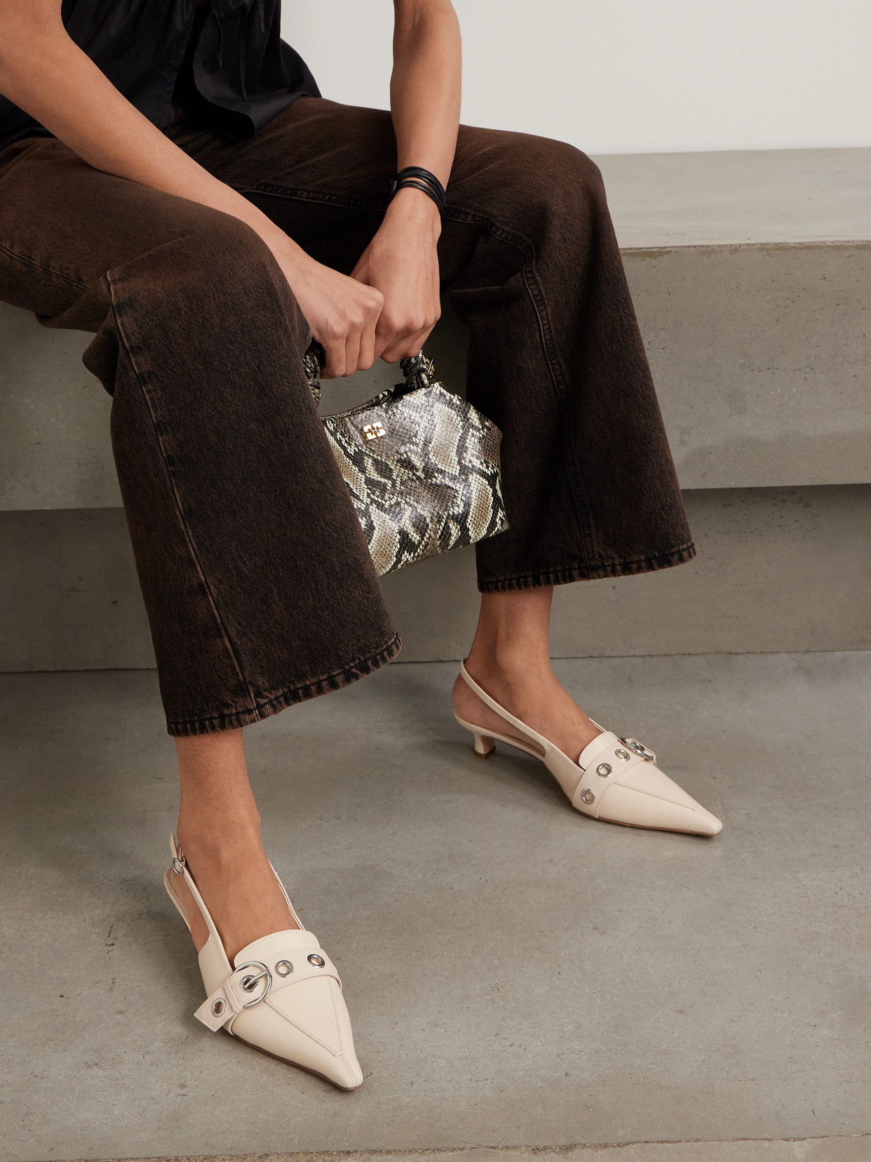 Aeyde Davina Buckled Leather Slingback Pumps In White