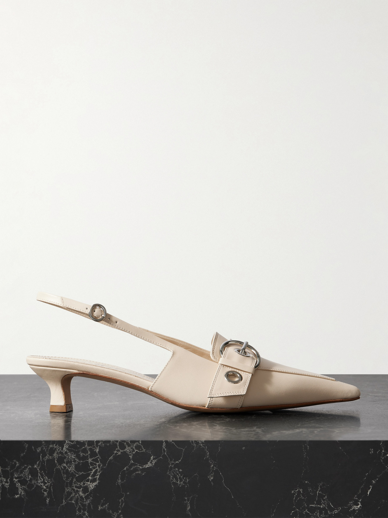 Aeyde Davina Buckled Leather Slingback Pumps In White