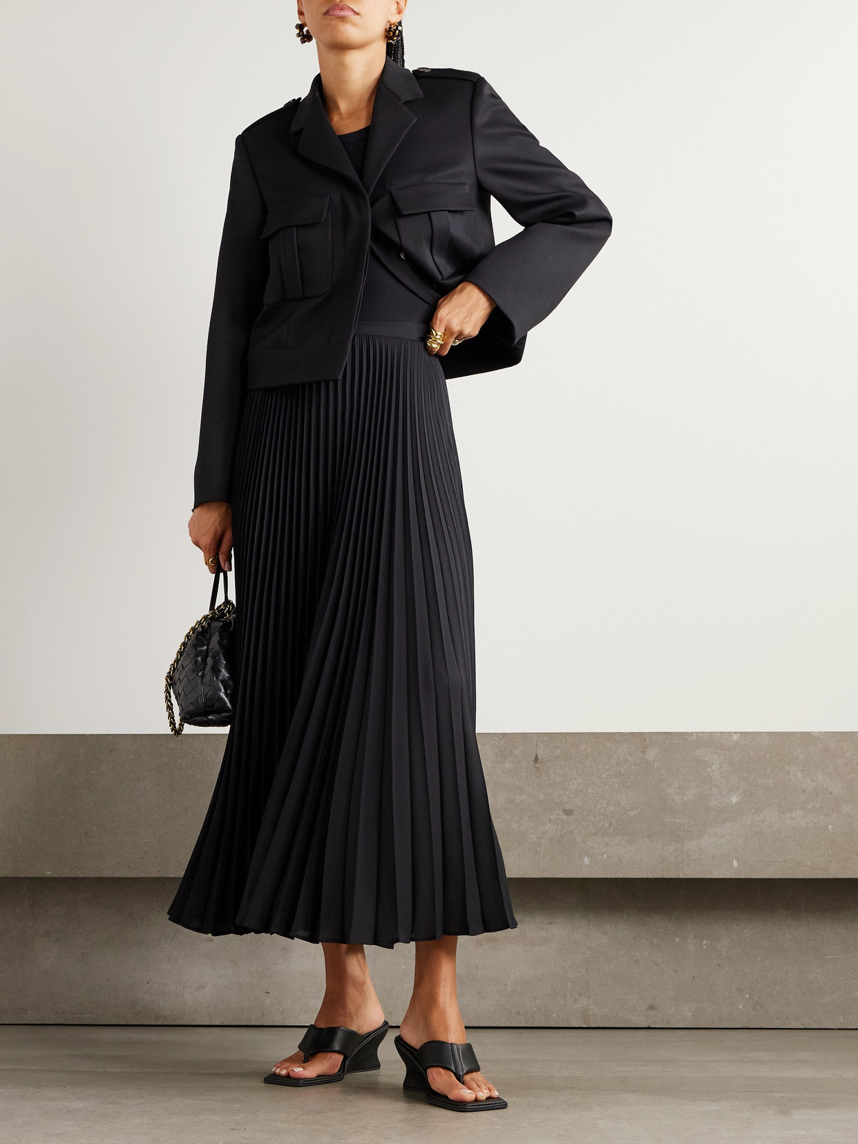 Wardrobe.nyc Wardrobe. Nyc Contour Pinstripe Wool Midi Skirt In Black