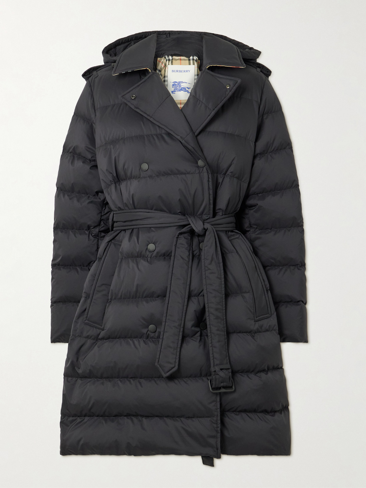 Burberry Belted Double-breasted Quilted Shell Down Coat In Black