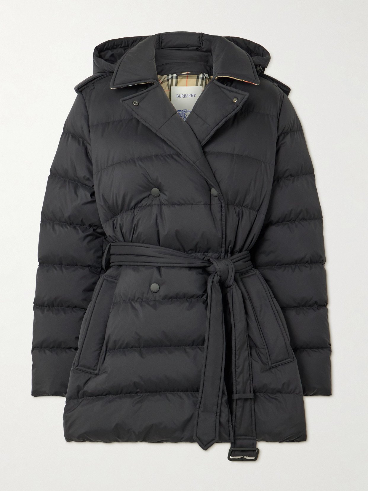 Burberry Belted Double-breasted Quilted Shell Down Coat In Black