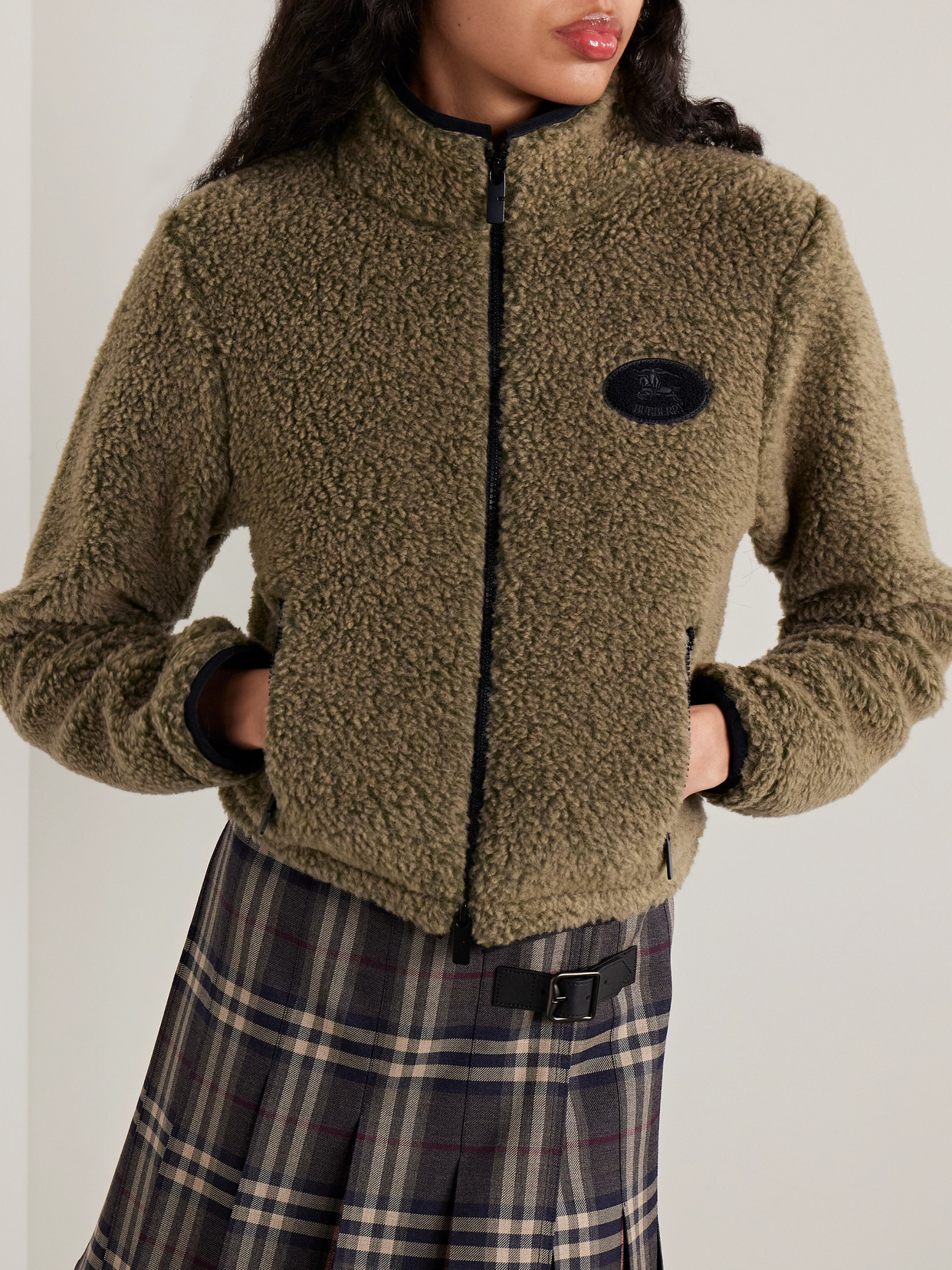 Burberry Fleece High Collar Long Sleeves Jacket In Green