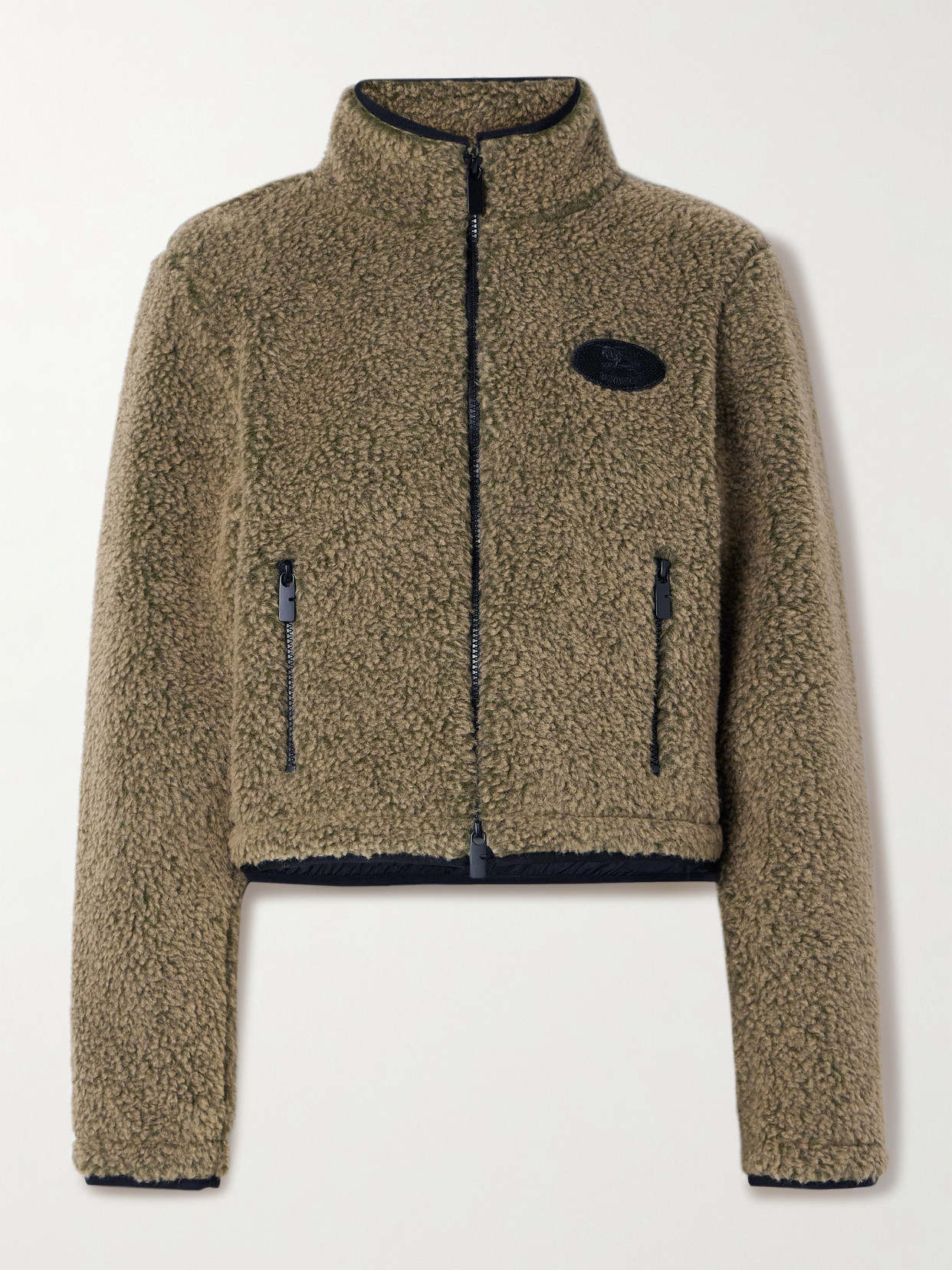 Burberry Fleece High Collar Long Sleeves Jacket In Green