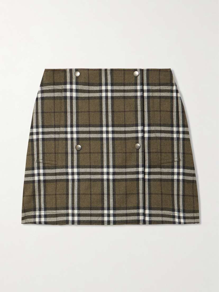 Burberry Button-embellished Checked Wool-twill Mini Skirt
