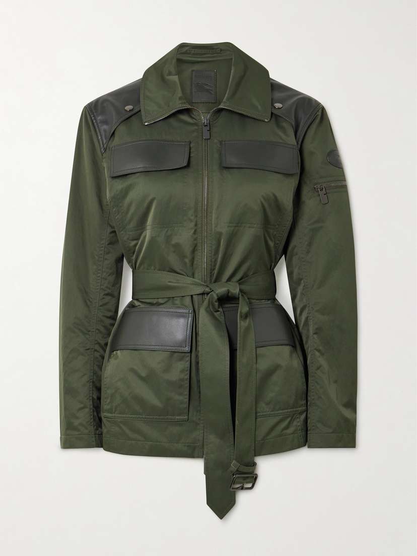 Burberry Belted Leather-trimmed Shell Jacket