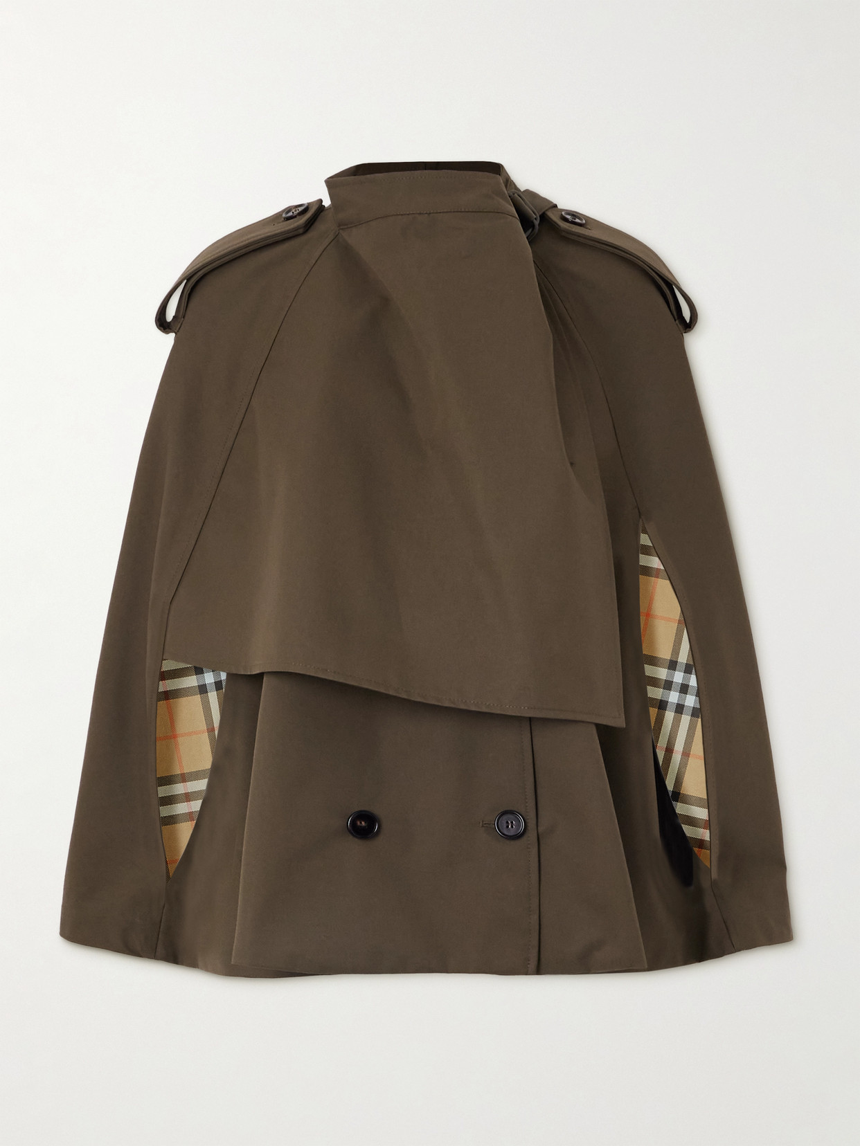 Burberry Double-breasted Cotton-gabardine Cape In Green