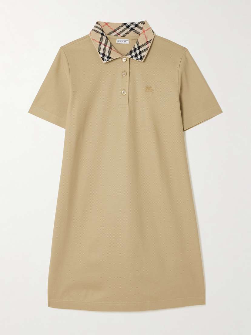 Burberry Checked Embroidered Cotton-piqué Mini Dress