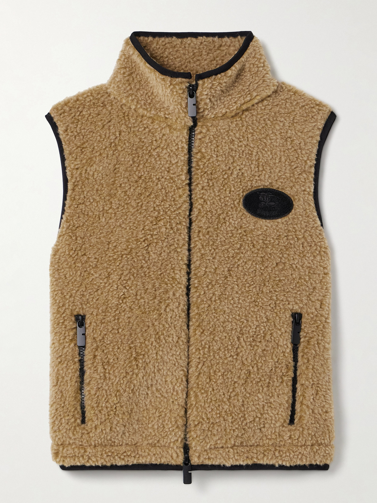 Burberry Teddy Fabric High Collar Vest With Side Pockets In Brown