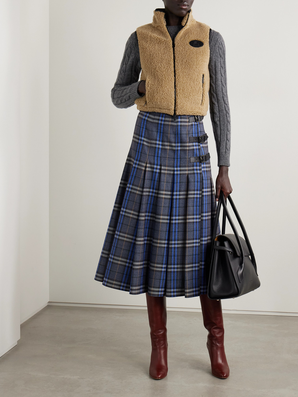 Burberry Teddy Fabric High Collar Vest With Side Pockets In Brown