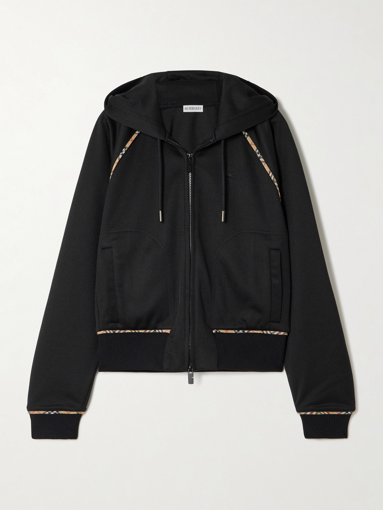 Burberry Checked-trim Zip-up Hoodie In Black