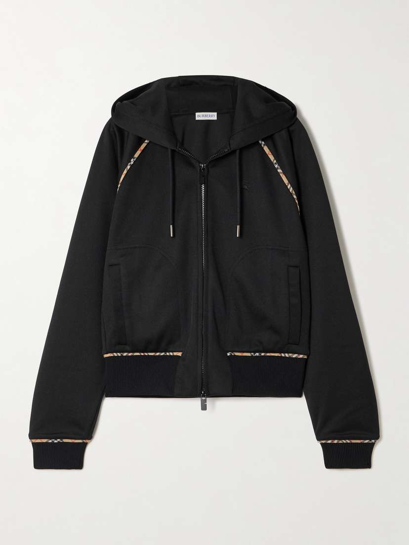 Burberry Checked Piqué-trimmed Jersey Hooded Track Jacket