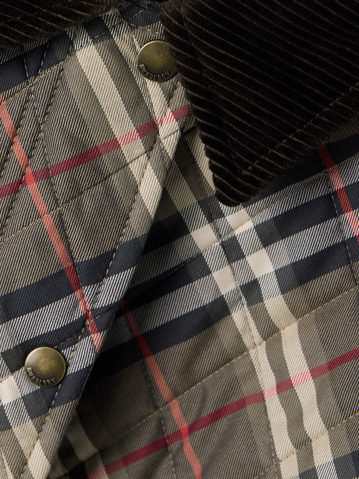 Burberry Corduroy-trimmed Quilted Checked Cotton Jacket In Gray