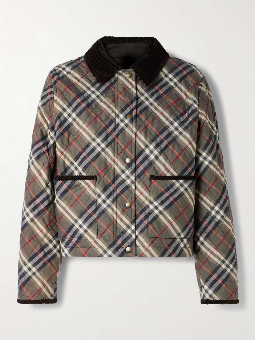 Burberry Corduroy-trimmed Quilted Checked Cotton Jacket