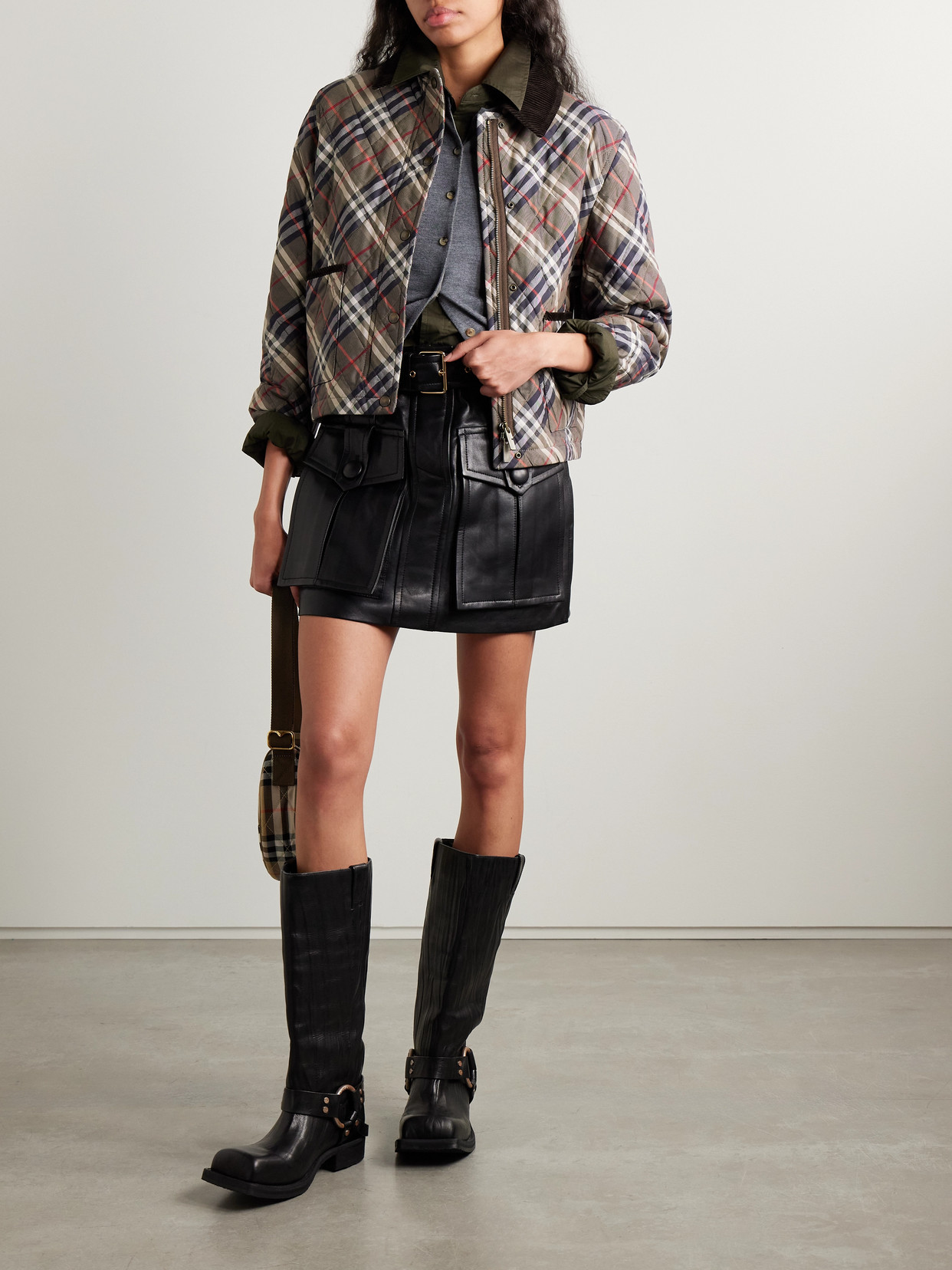 Burberry Corduroy-trimmed Quilted Checked Cotton Jacket In Gray