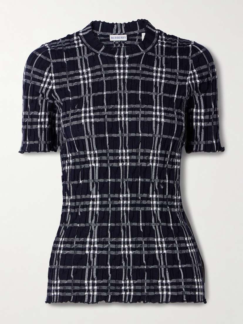 Burberry Ribbed Checked Wool-blend T-shirt