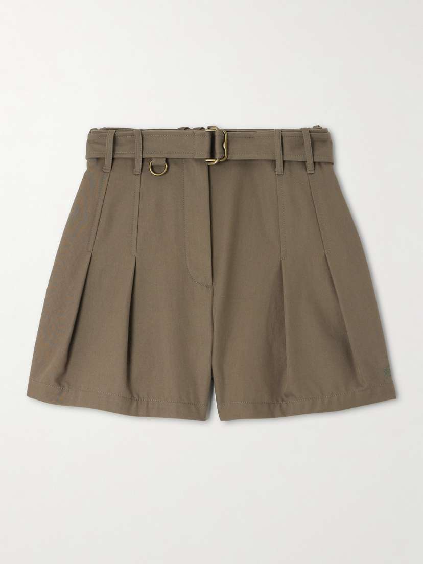 Burberry Belted Embellished Pleated Cotton-gabardine Shorts