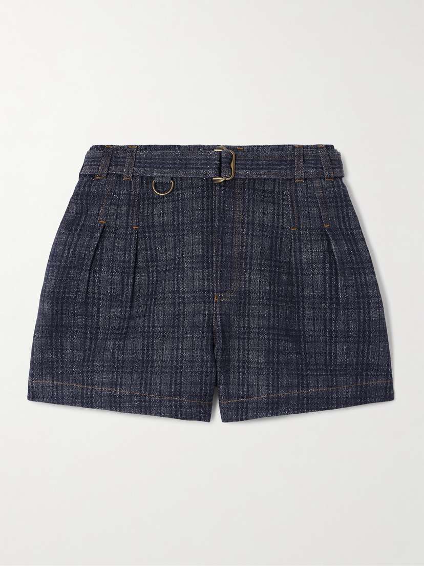 Burberry Belted Checked Denim Shorts